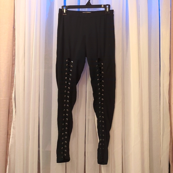Black lace up leggings size large - Picture 1 of 2
